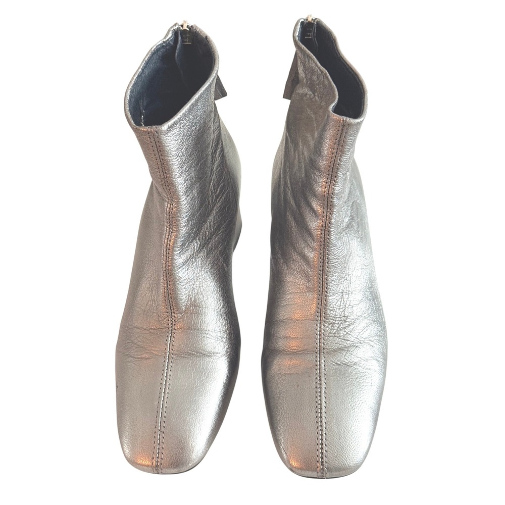 Topshop Maggie Metallic Silver Ankle Boots Size 8.5 Leather Made in Spain